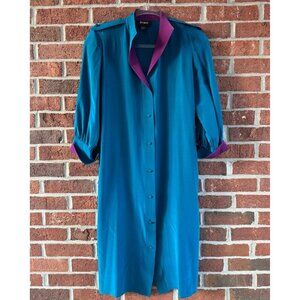 Vintage Nilani Teal Silk Dress Magenta Collar S